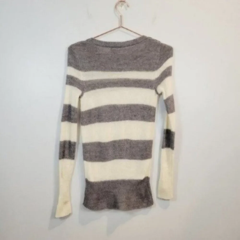 J. Crew Striped Wool Mohair Boat Neck Sweater Gray White